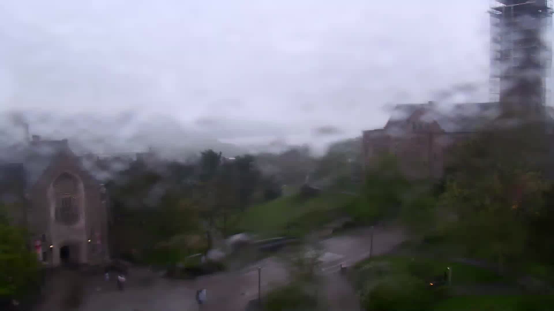 Live view overlooking Ho Plaza with McGraw Tower and Willard Straight Hall in view